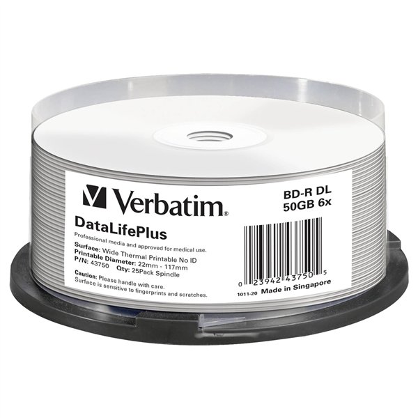 1x25 Verbatim BD-R Blu-Ray 50GB 6x Speed thermal printable CB