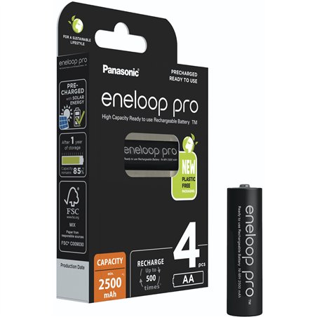 1x4 Panasonic Eneloop Pro Mignon 2500mAh AA Ni-MH    BK-3HCDE/4BE