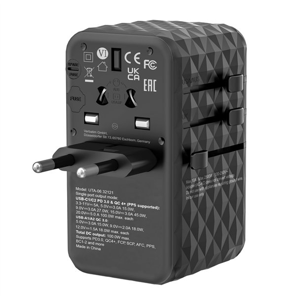 Verbatim GaN III adattatore da viaggio univer.100W UTA-06 32121
