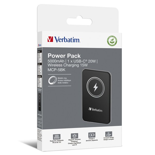 Verbatim Charge´n´Go magn.wirel. Power Bank nero 5000mAh 32240