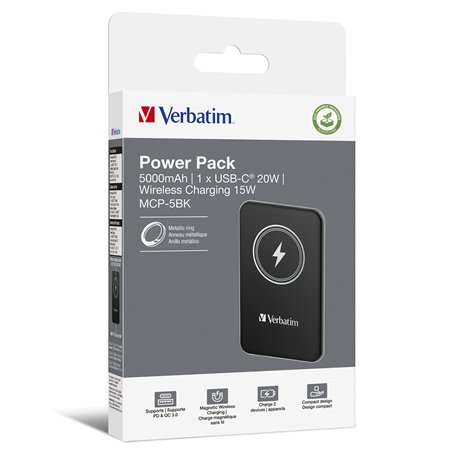 Verbatim Charge´n´Go magn.wirel. Power Bank nero 5000mAh 32240
