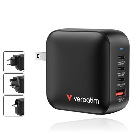 Verbatim Mini GaN caricab. 100W 3xUSB-C PD, 1xUSB-A QC 3.0 32231