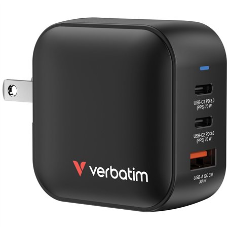 Verbatim Mini GaN caricab. 70W 2xUSB-C PD, 1xUSB-A QC 3.0 32229