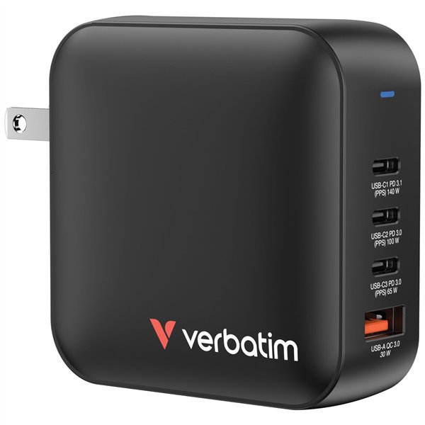 Verbatim Mini GaN caricab. 165W 3xUSB-C 1xUSB-A US/EU/UK A.32216