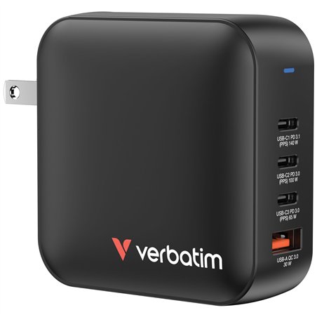 Verbatim Mini GaN caricab. 165W 3xUSB-C 1xUSB-A US/EU/UK A.32216