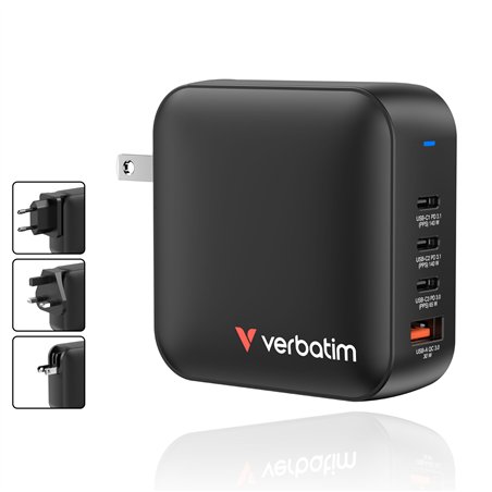Verbatim Mini GaN caricab. 165W 3xUSB-C 1xUSB-A US/EU/UK A.32216