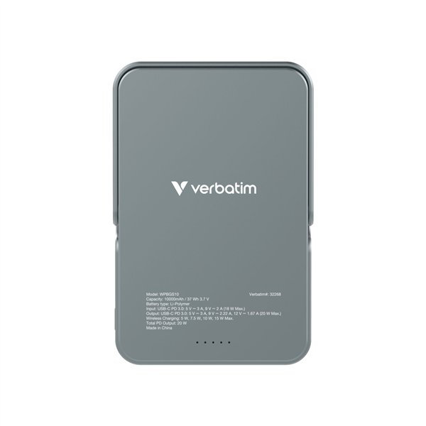 Verbatim Power Bank con supporto mag.wireless 10000mA grig. 32268