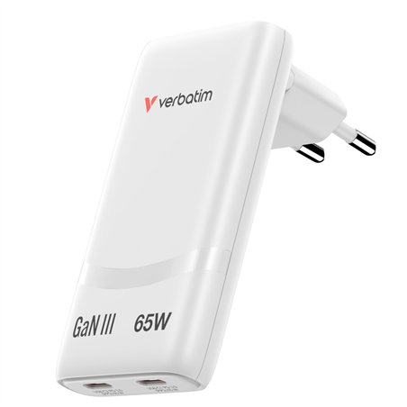 Verbatim Fold n Go GaN Charger 65W 2xUSB C weiß klappb.St.32355