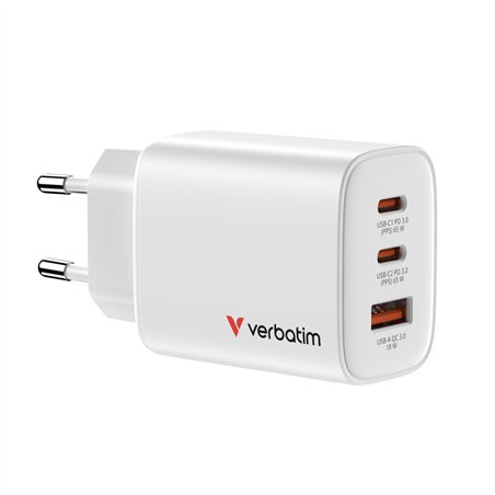 Verbatim Essentials GaN Charger 65W 2xUSB-C/1xUSB-A weiß   32353