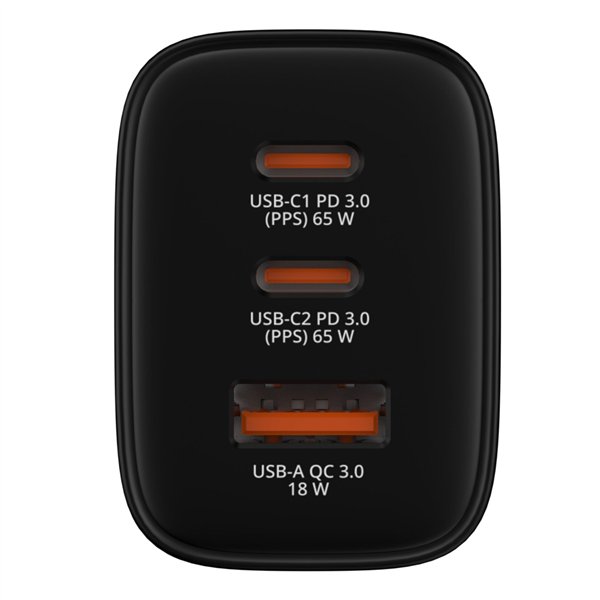 Verbatim Essentials GaN Charger 65W 2xUSB-C/1xUSB-A schwa. 32352