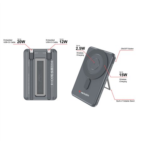 Verbatim Charge´n´Go 2C  5000mAh magn. PB grig.incl.2 cavo 32251