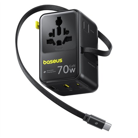 Baseus EnerCore CG11 Charger Retractable 2AC+2U + 70W Black