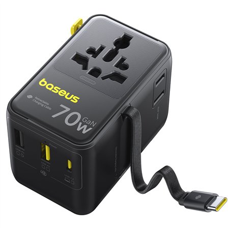 Baseus EnerCore CG11 Charger Retractable 2AC+2U + 70W Black