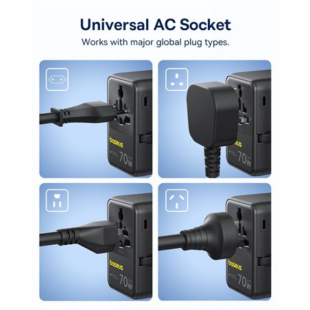 Baseus EnerCore CG11 Charger Retractable 2AC+2U + 70W Black