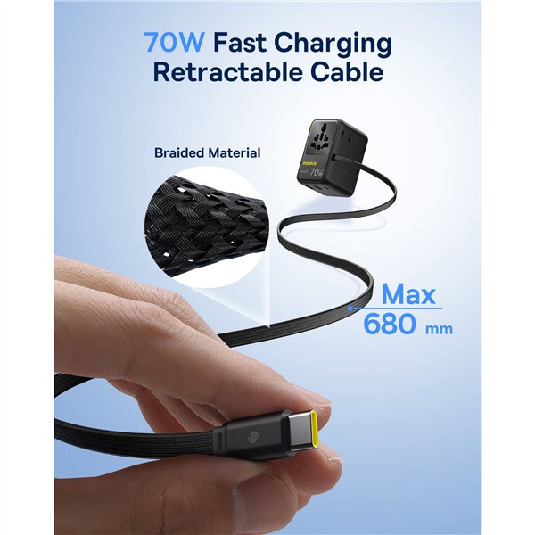 Baseus EnerCore CG11 Charger Retractable 2AC+2U + 70W Black
