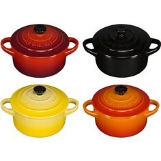 4x1 Le Creuset set mini cocotte c. coper. 10x5cm, fuoco e fiamme