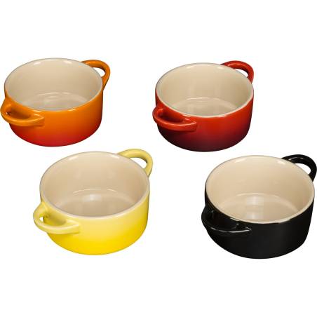 4x1 Le Creuset set mini cocotte c. coper. 10x5cm, fuoco e fiamme