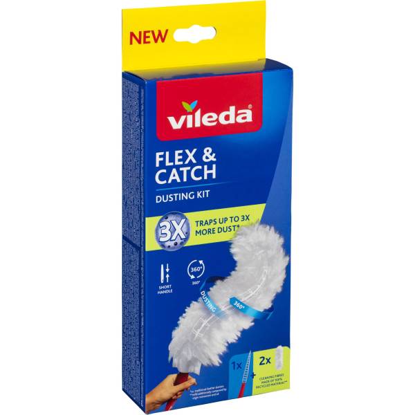 Vileda Flex & Catch Staubwedel mit kurzem Stiel + 1 Einsatz