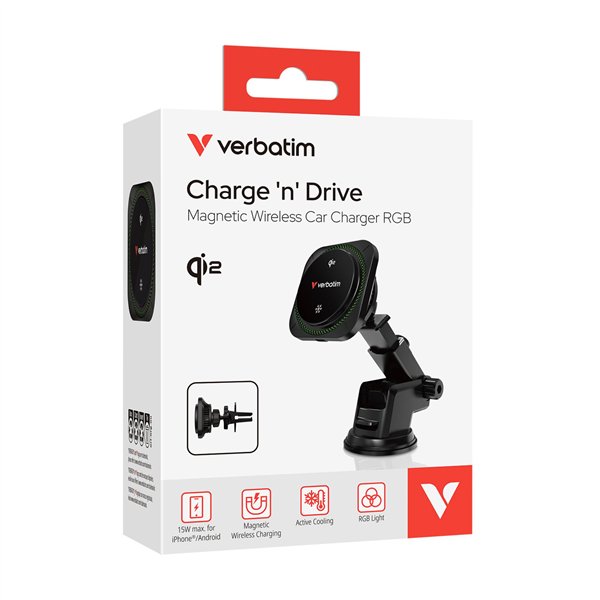 Verbatim Charge´n´Drive Magnetic Wirel.caricab.auto Qi2 RGB 31860