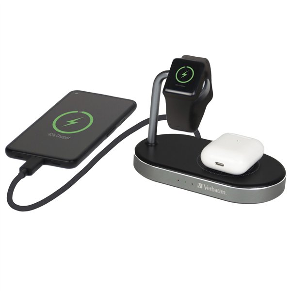 Verbatim WCS-02 alluminio 3-in-1 Qi MFi WiFi+Appel Watch Charger