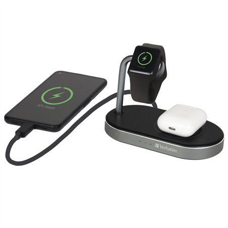 Verbatim WCS-02 alluminio 3-in-1 Qi MFi WiFi+Appel Watch Charger