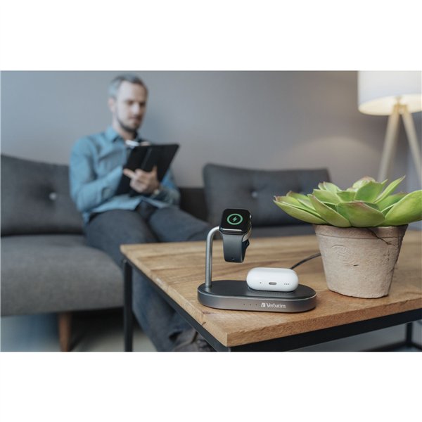 Verbatim WCS-02 alluminio 3-in-1 Qi MFi WiFi+Appel Watch Charger