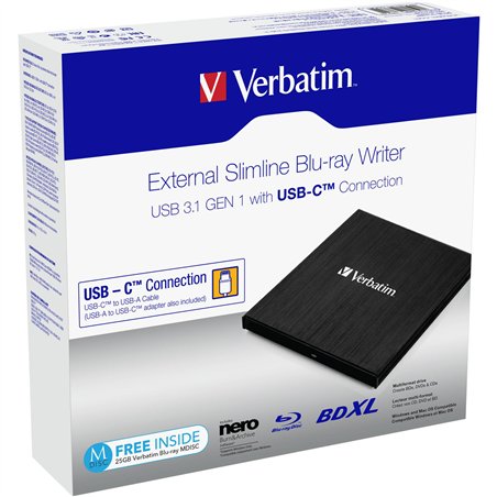 Verbatim Slimline Blu-ray Writer USB 3.1 GEN 1 USB-C       43889