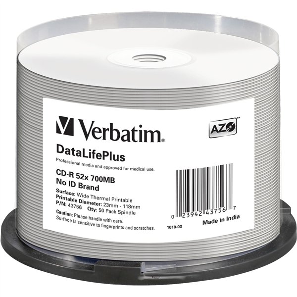 1x50 Verbatim CD-R 80 / 700MB 52x bianc.wide thermal printable