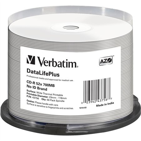 1x50 Verbatim CD-R 80 / 700MB 52x bianc.wide thermal printable