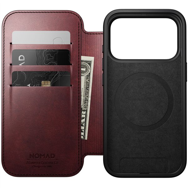Nomad Modern Leather Folio iPhone 17 Pro Burgundy Horween