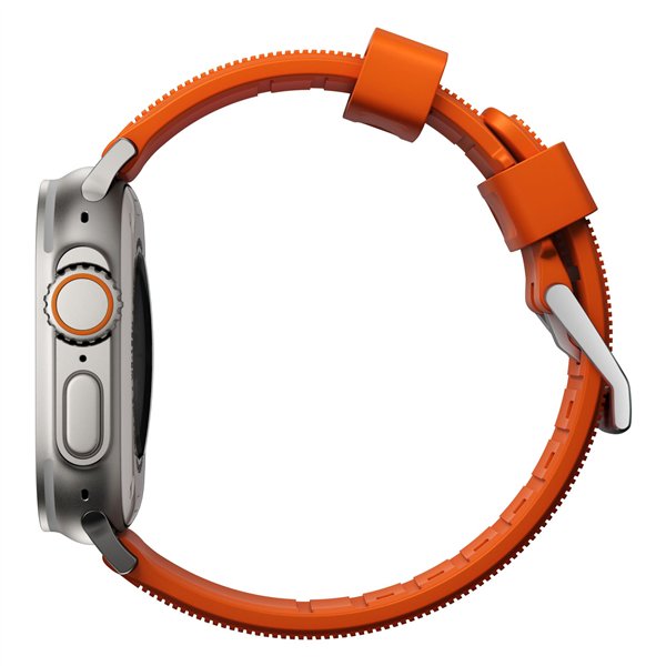 Nomad Rugged Strap Ultra Orange Connector Silver 42/44/45/49mm