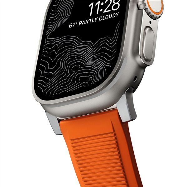 Nomad Rugged Strap Ultra Orange Connector Silver 42/44/45/49mm