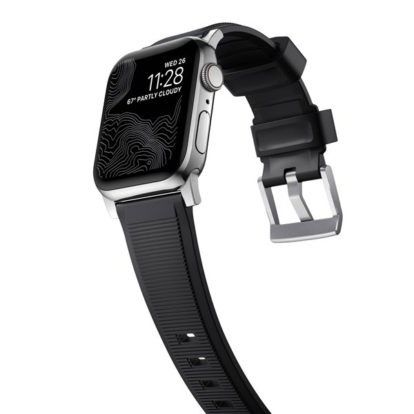 Nomad Rugged Strap Black Connectoor Silver 42/44/45/49mm