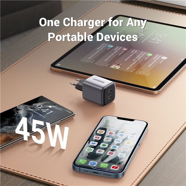 UGREEN Nexode 45W Dual USB-C PD caricabatt. (25W+20W)