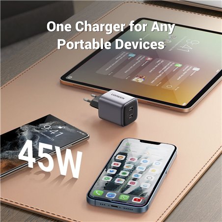 UGREEN Nexode 45W Dual USB-C PD caricabatt. (25W+20W)