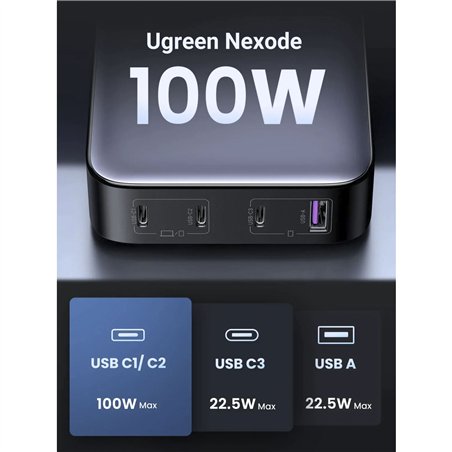 UGREEN Nexode 1*USB-A + 3*USB-C 100W Desktop caricabatt.rapido