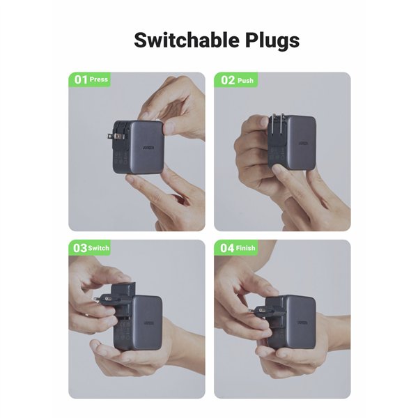 UGREEN USB-A+2*USB-C 65W GaN Worldwide Travel Fast Charger