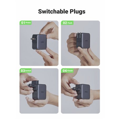 UGREEN USB-A+2*USB-C 65W GaN Worldwide Travel Fast Charger
