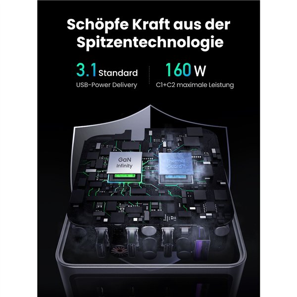 UGREEN Nexode Pro 160W GaN caricabatt. con USB-C cavo