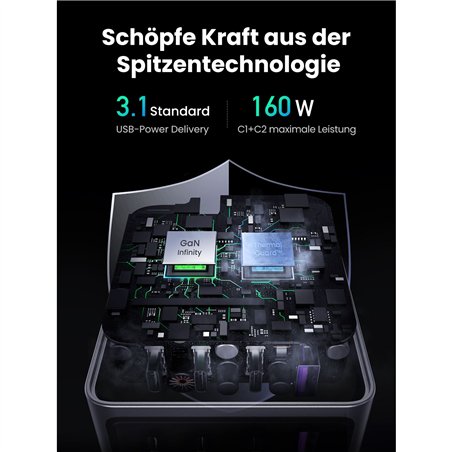 UGREEN Nexode Pro 160W GaN caricabatt. con USB-C cavo