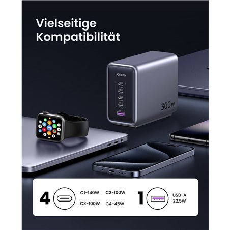 UGREEN Nexode 300W 5-Port PD GaN caricabatt. rapido