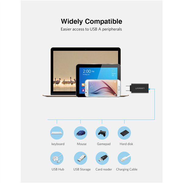 UGREEN USB-C a USB 3.0 A adatt. femm. nero