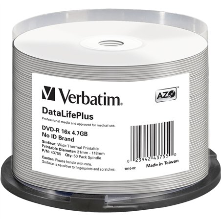 1x50 Verbatim DVD-R 4,7GB 16x bianco wide printable NON-ID