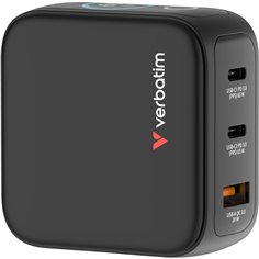 Verbatim Mini GaN Charger 65W mit Display 2xUSB-C +1xA   30238