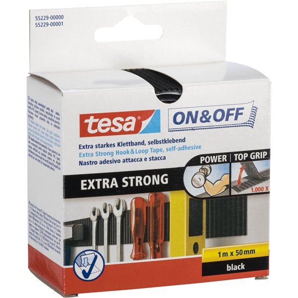 Tesa nastro velcro 1m x 50mm on&off nero 55229