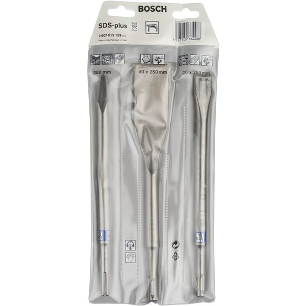 Bosch SDS-plus set scalpelli 3 pezzi Long Life