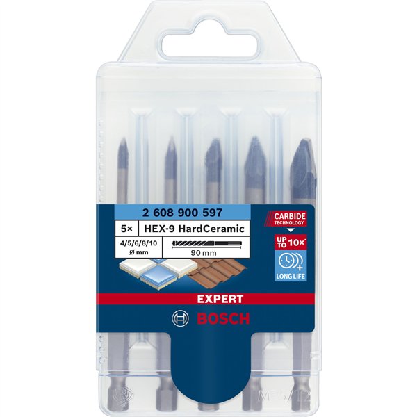 Bosch EXPERT HEX-9 HardCeramic punte, 5pz. kit 4/5/6/8/10