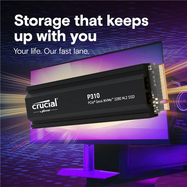 Crucial P310 Gen4 2280       2TB NVMe PCIe M.2 SSD c. diss.calore