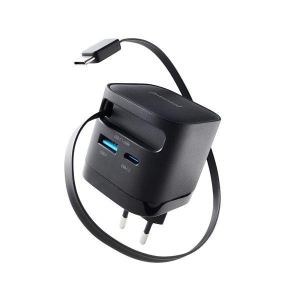 Intenso Power Adapt. W65ACIC 65W 2xUSB-C/USB-A ausziehb.Kab. schw