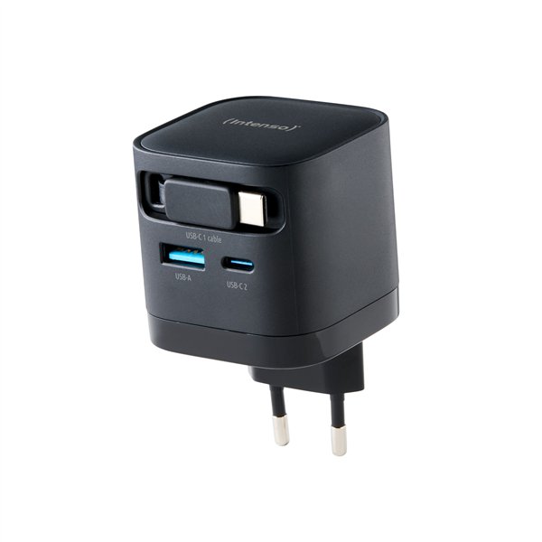Intenso Power Adapt. W65ACIC 65W 2xUSB-C/USB-A ausziehb.Kab. schw
